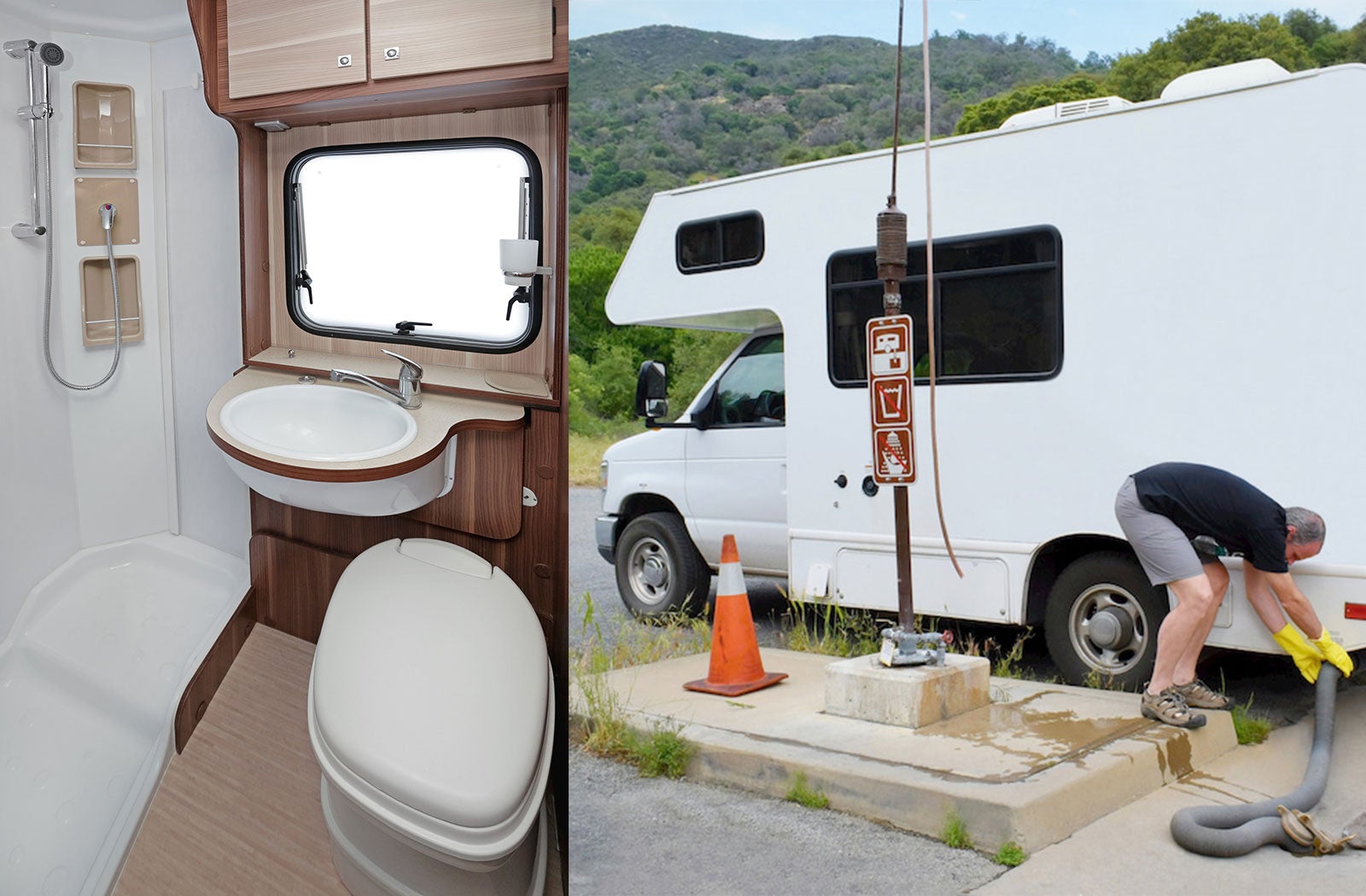 Portable RV/camper toilet and holding tank setup in Lawrence Township, New Jersey