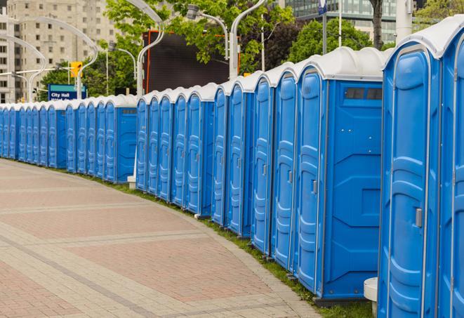 Seasonal porta potty units set up at a Lawrence Township, New Jersey venue